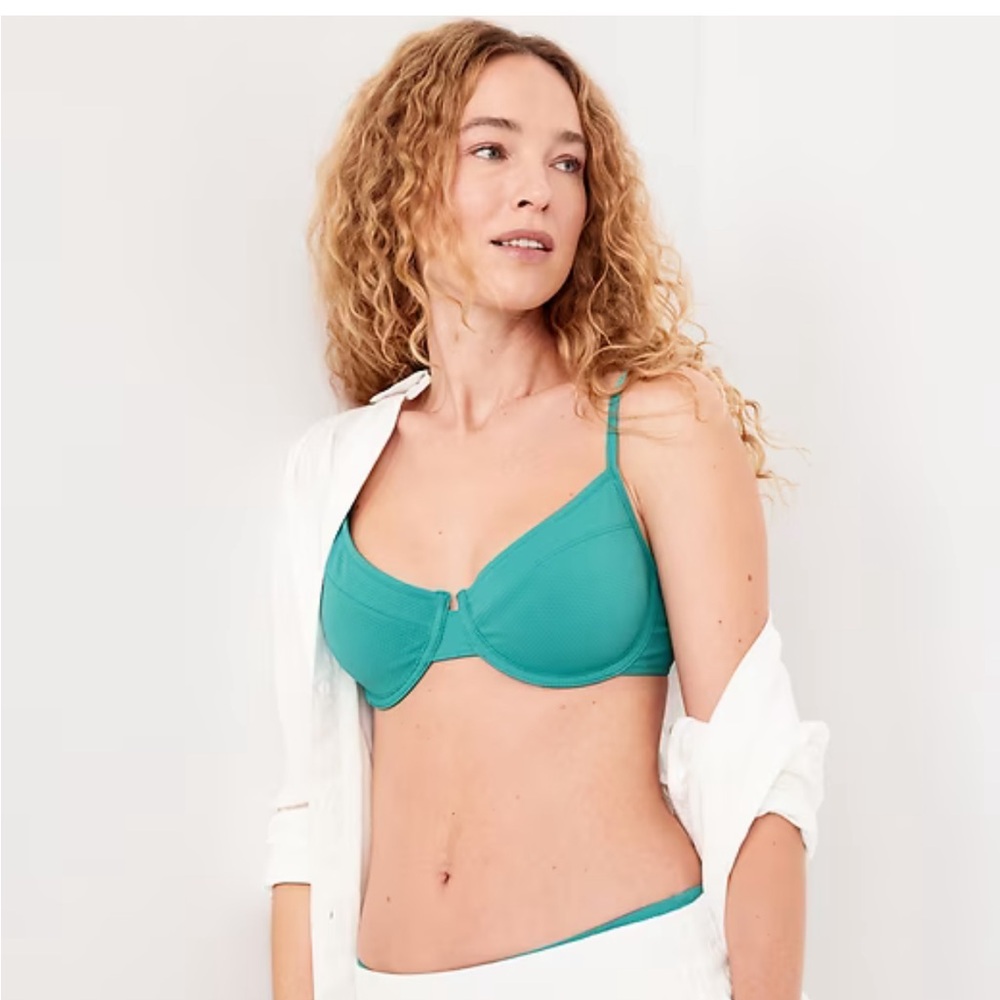 Bikini Swim Top Textured Underwire Balconette Blue Green Teal Plus Size 3X
